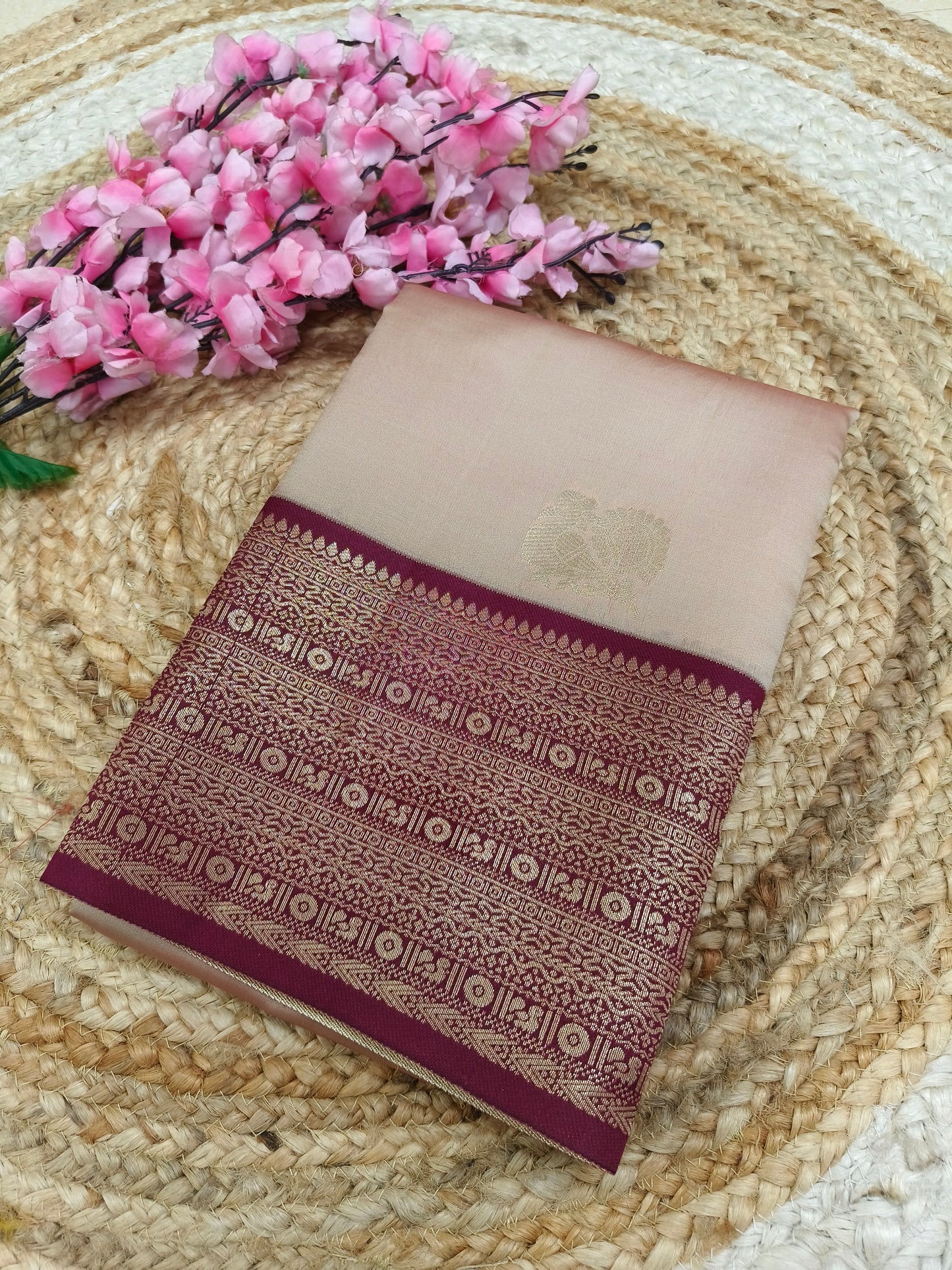 Beige with Maroon Semi silk saree