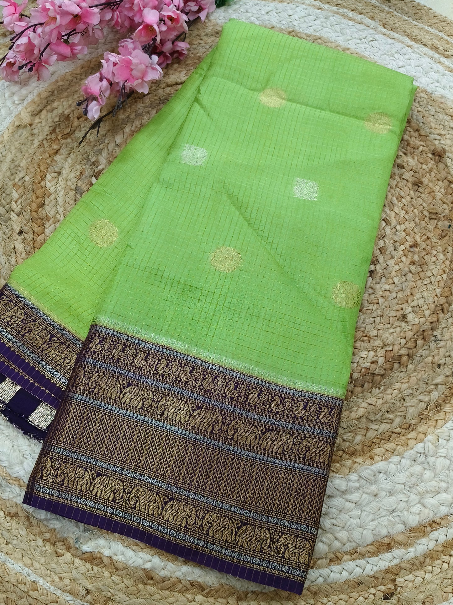 Green with purple Viscose silk saree