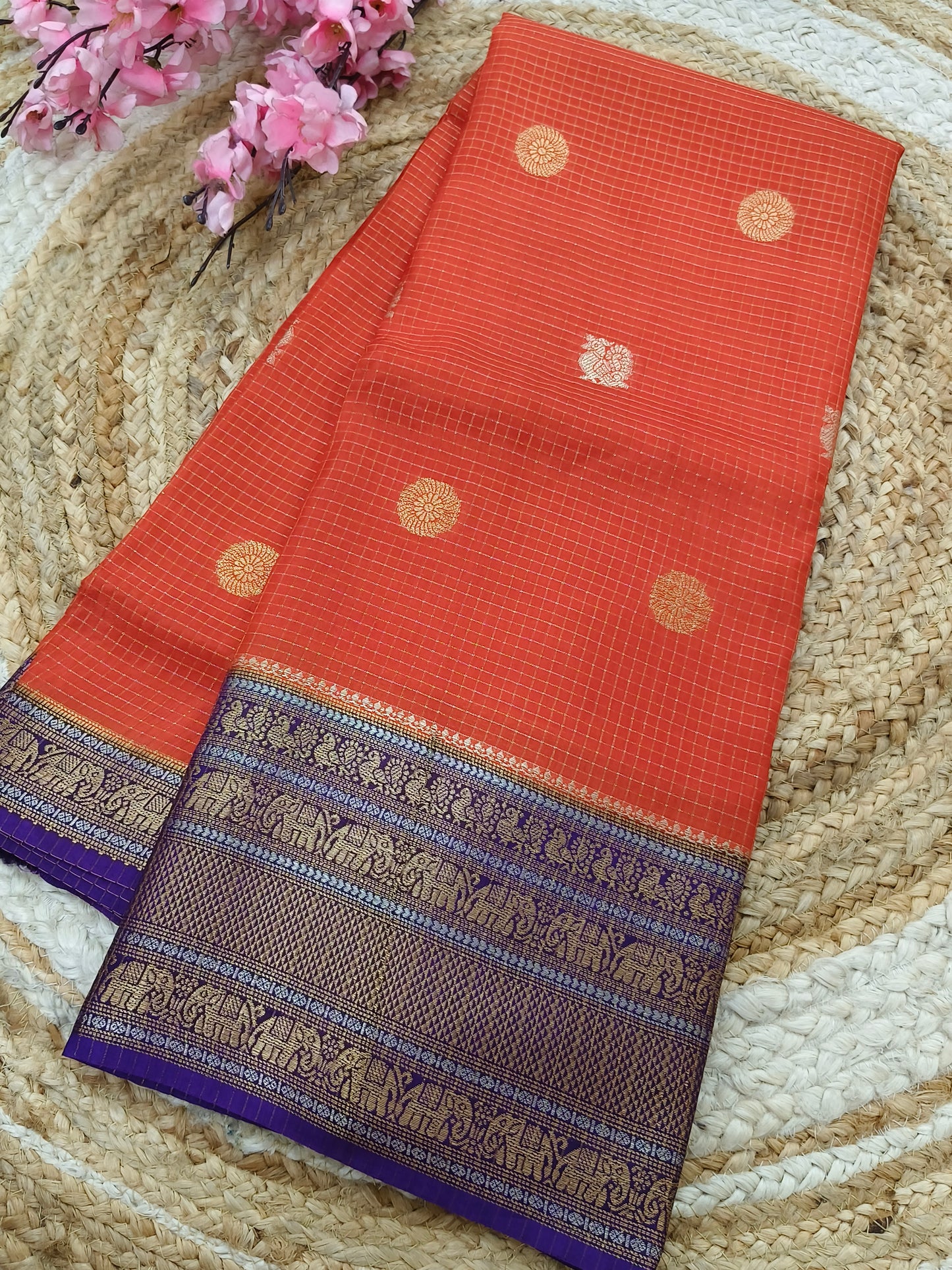Orange with Purple Viscose silk saree