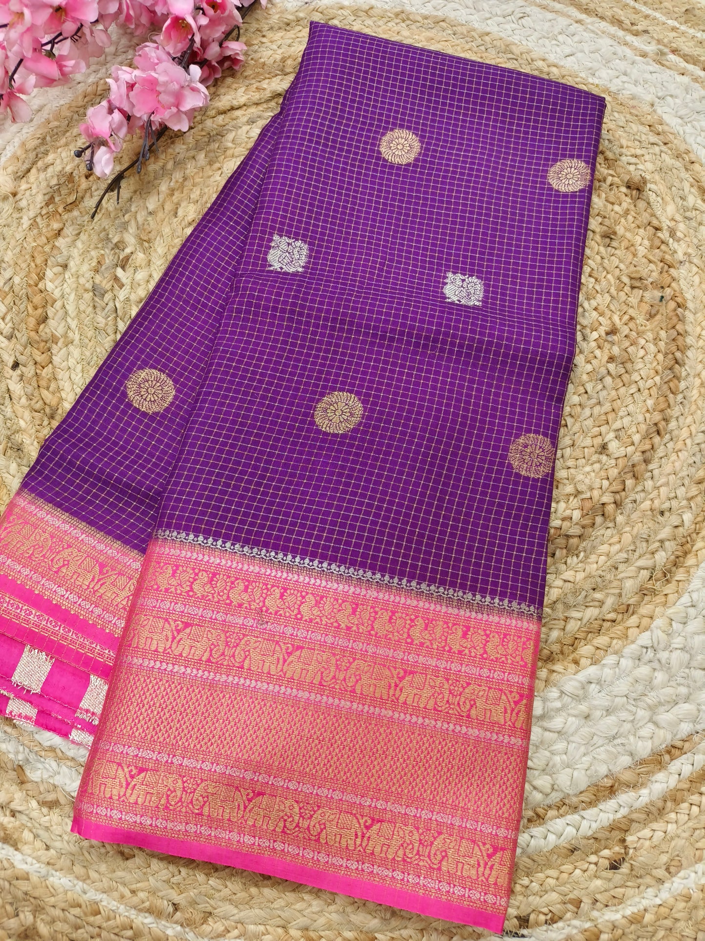 Purple with Pink Viscose silk saree