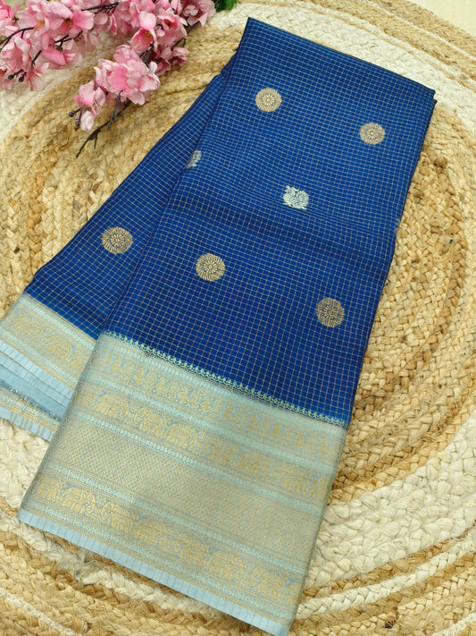 Peacock blue with light grey  Viscose silk saree