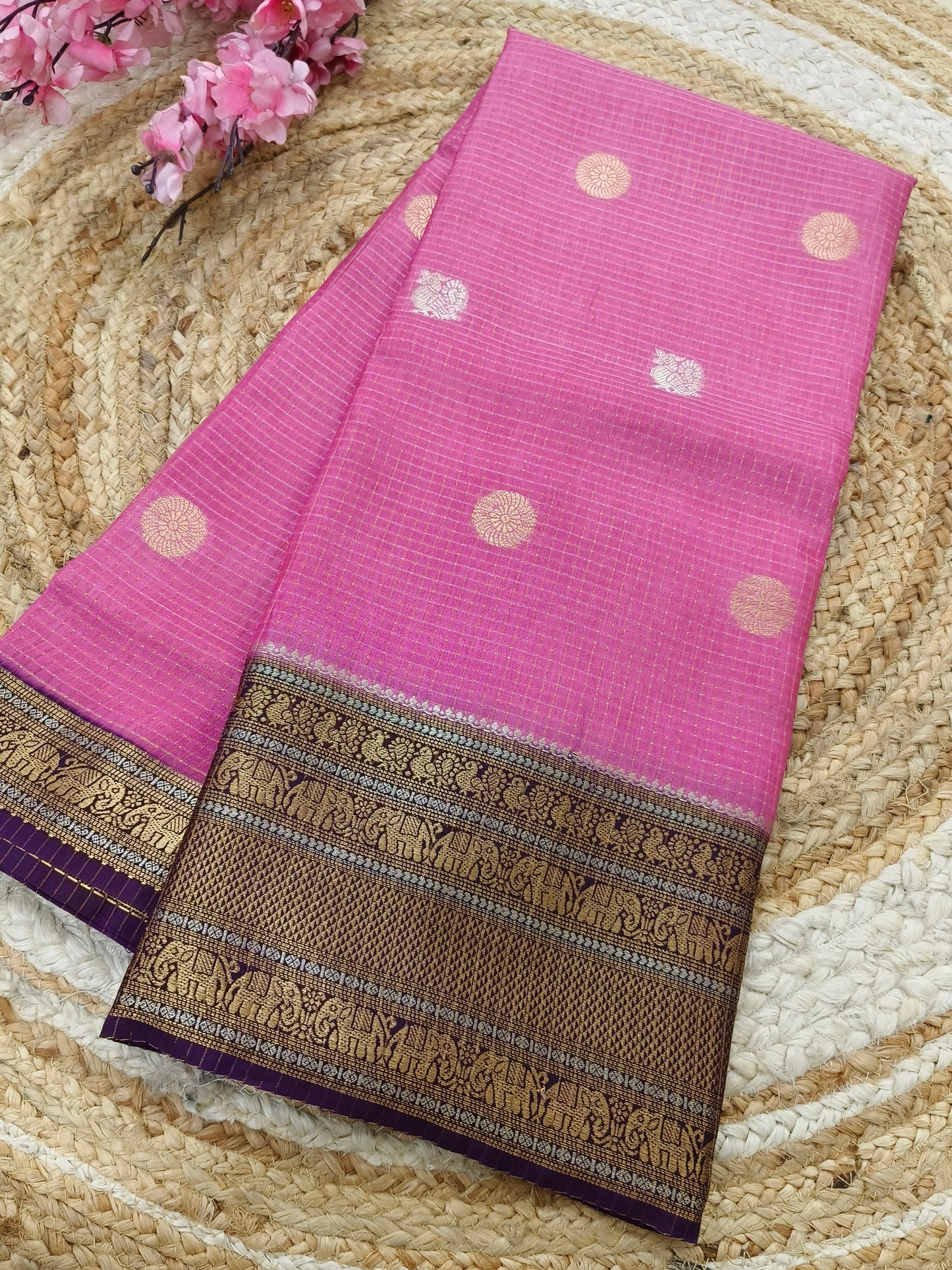 Rose Pink with Purple Viscose silk saree