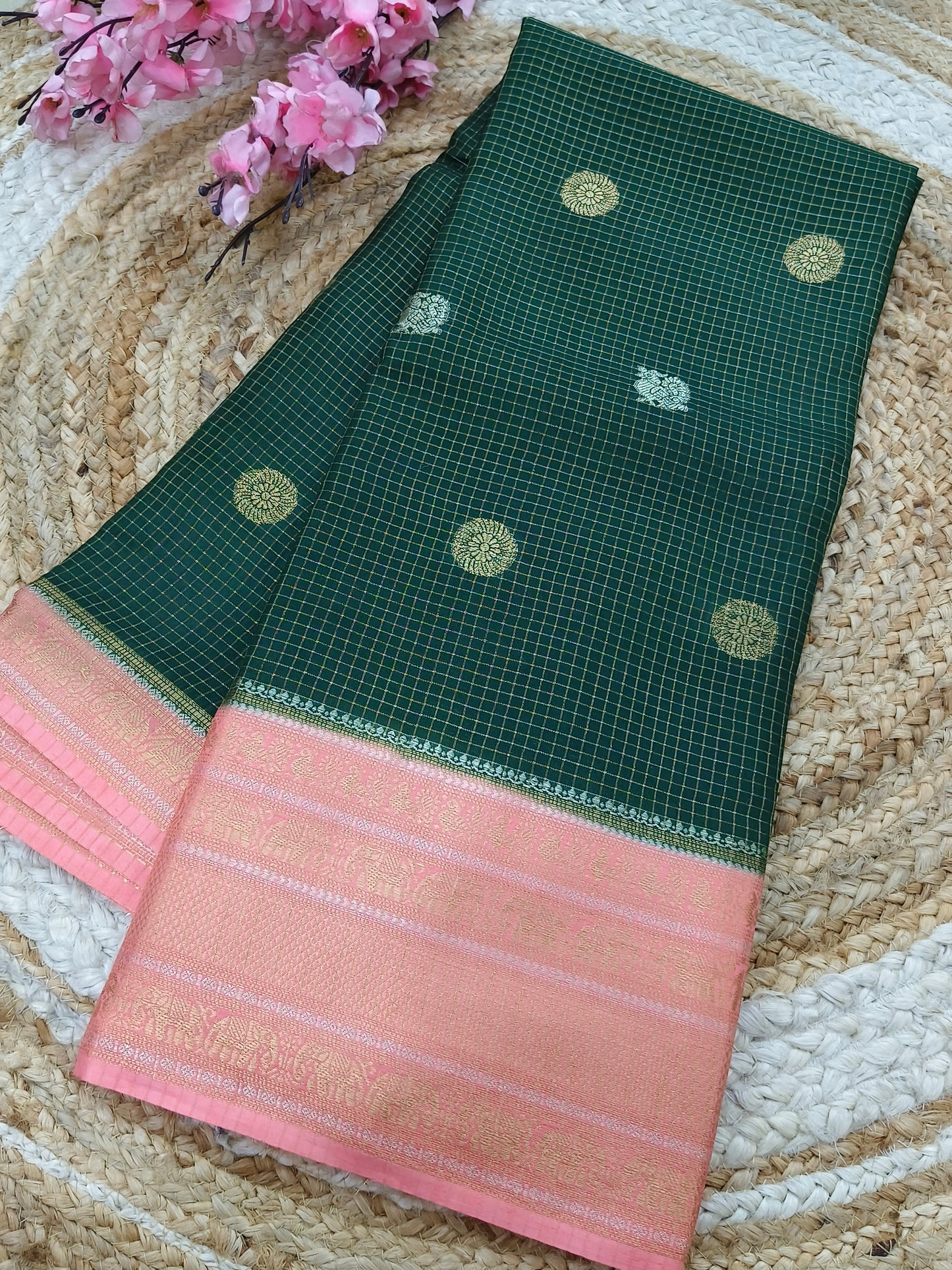 Green with Pink Viscose silk saree