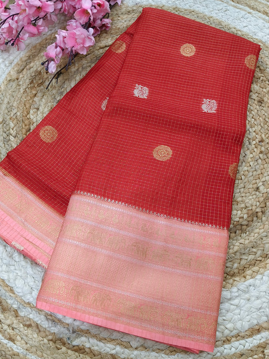 Red with Peach Viscose silk saree