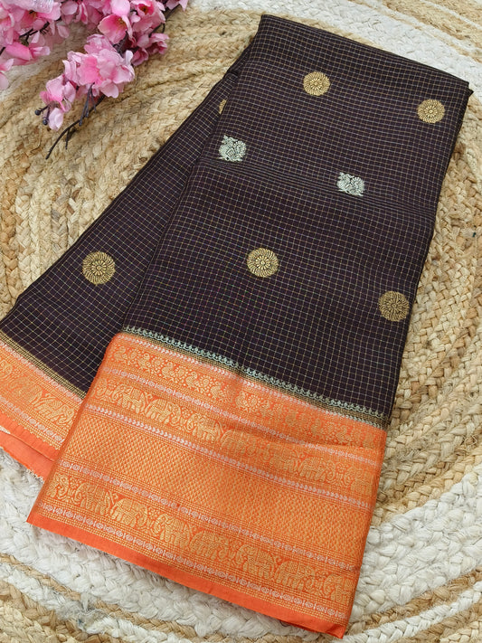 Coffee brown with Orange Viscose silk saree