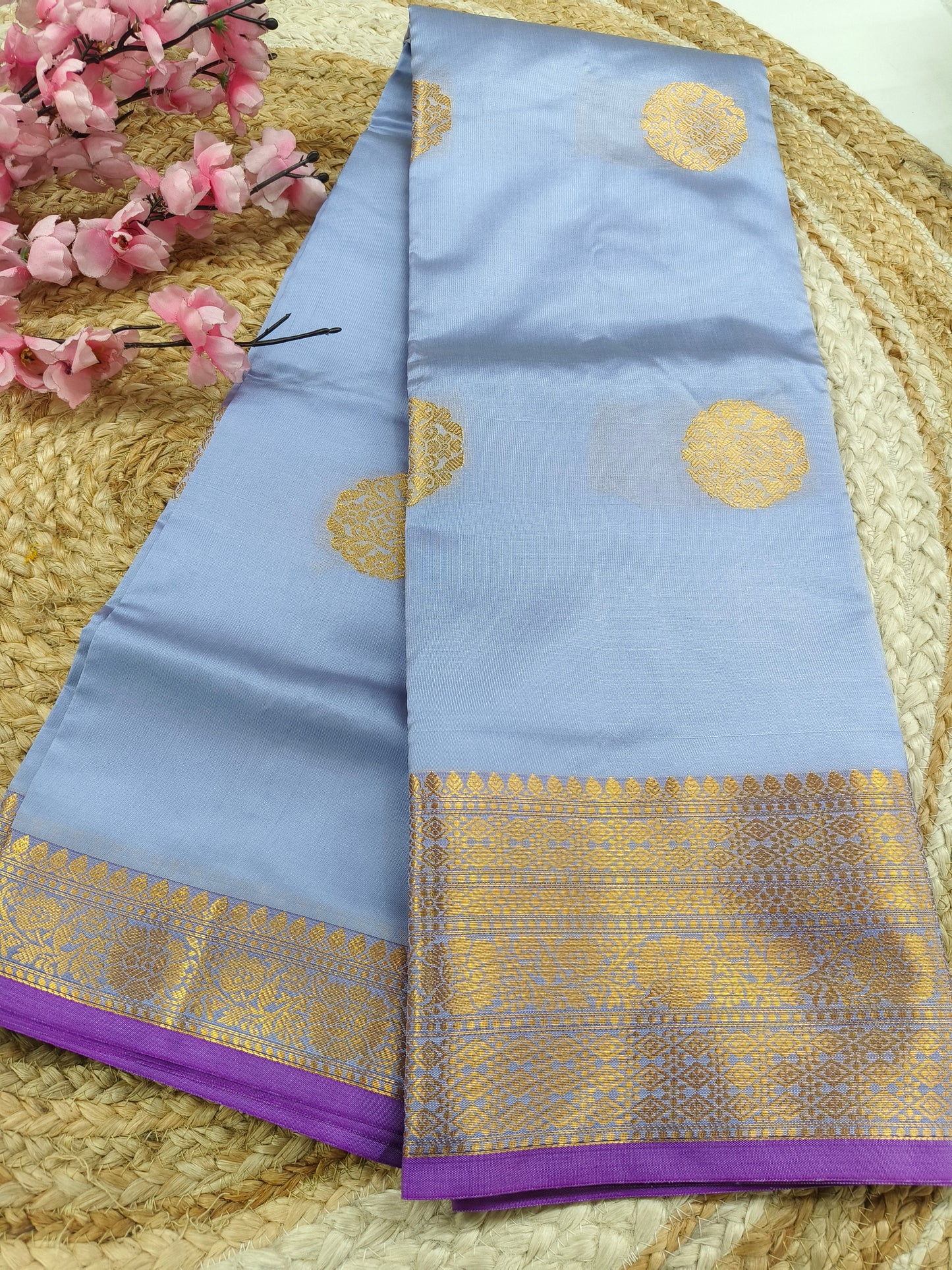 Light Grey Semi kanchi silk saree