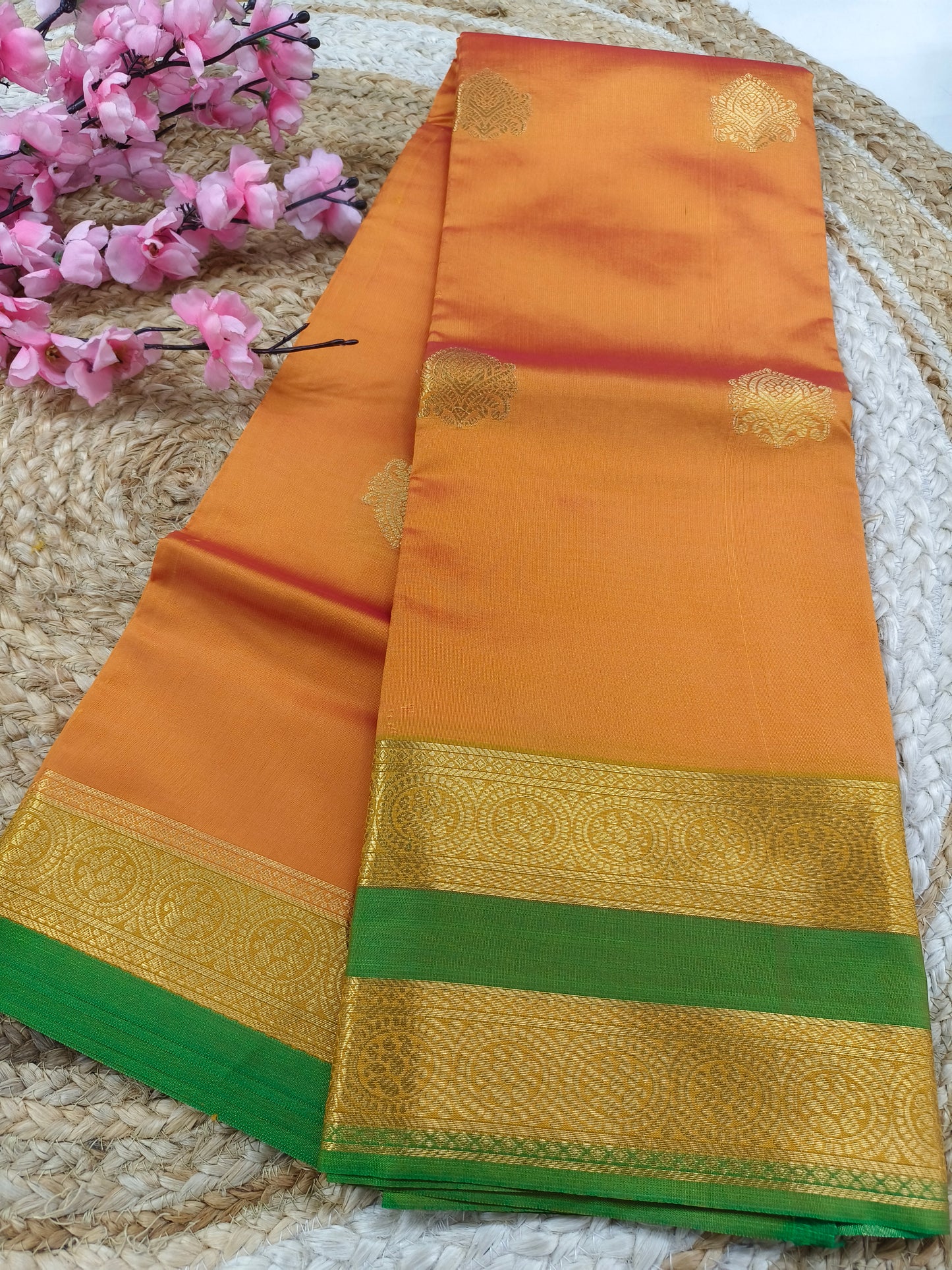 Orange Semi kanchi silk saree