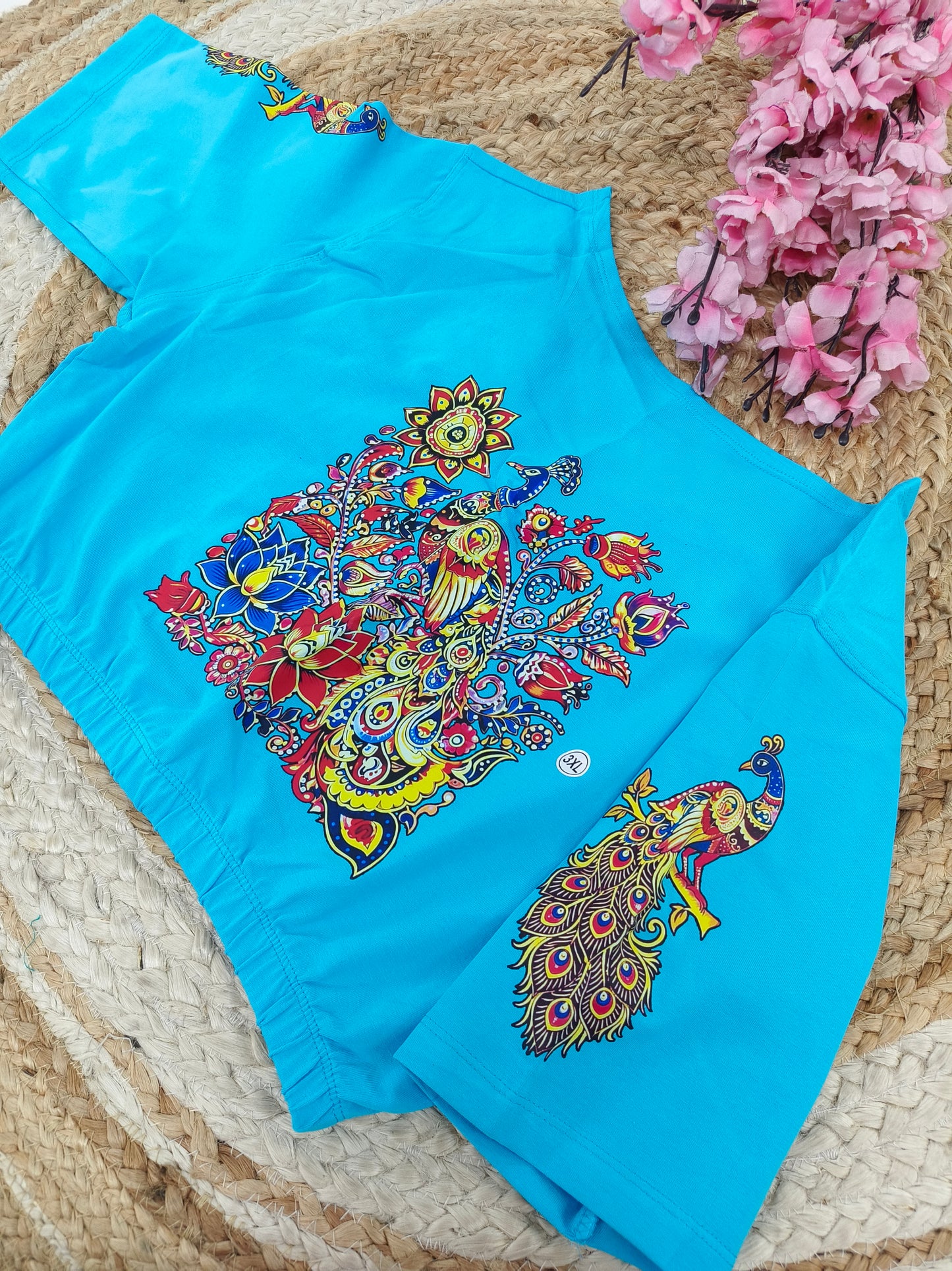 Sky Blue Stretchable blouse with unique printed design