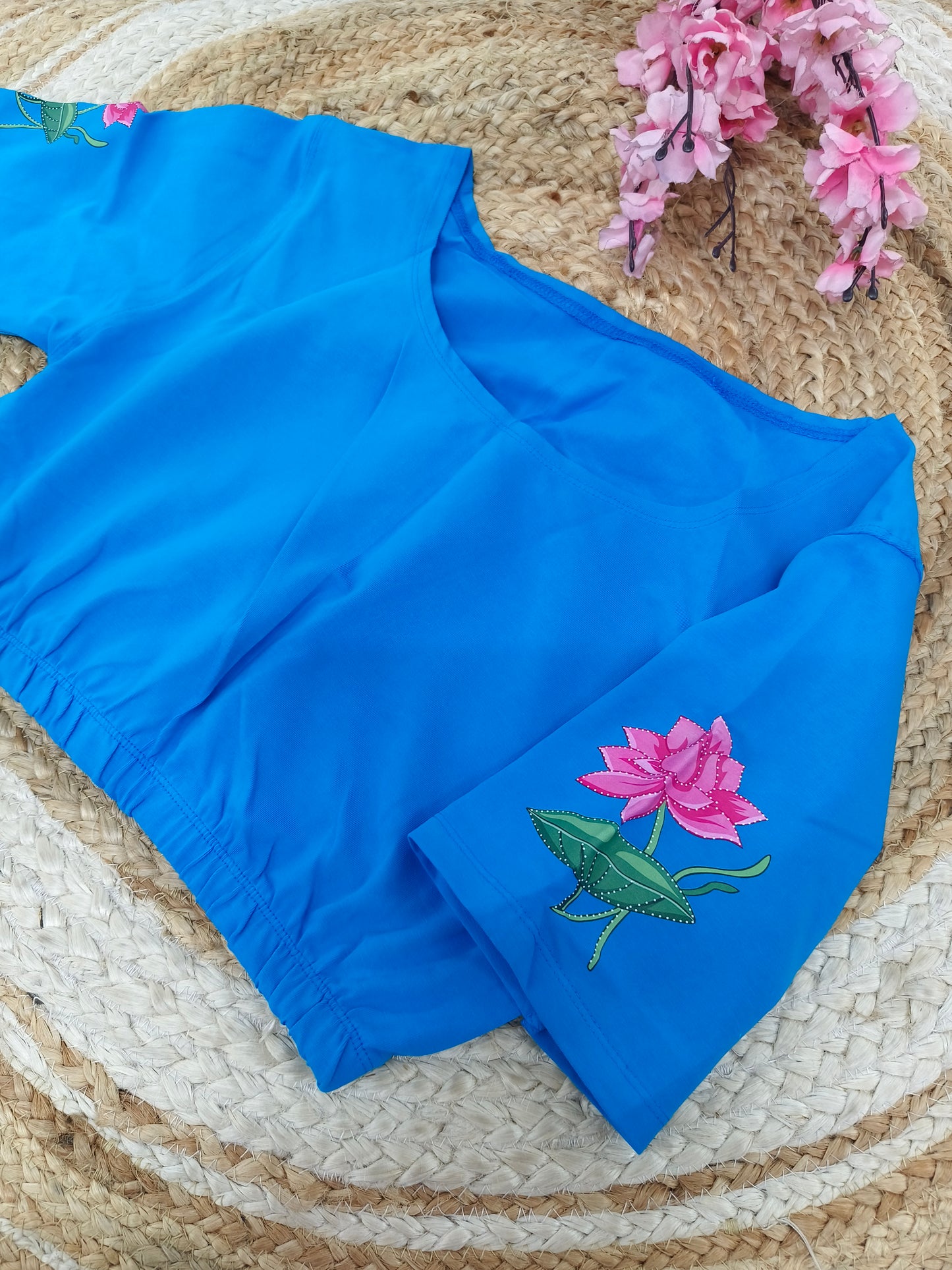 Peach Stretchable blouse with unique printed design