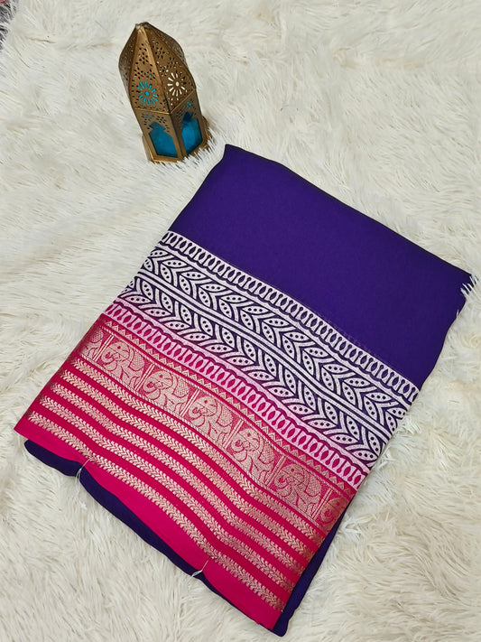Purple with pink Viscous Georgette saree