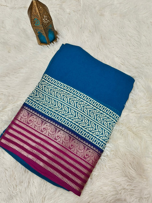 Teel blue with purple Viscous Georgette saree
