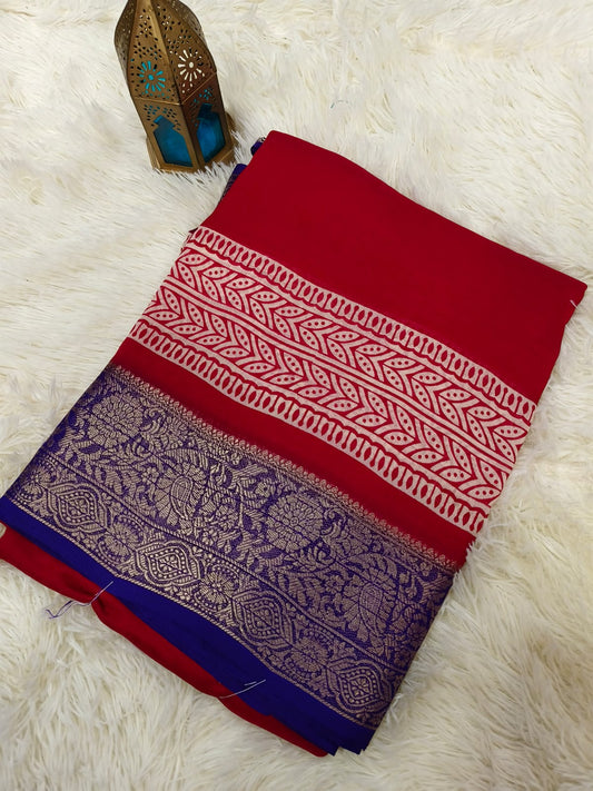 Marron with blue Viscous Georgette saree