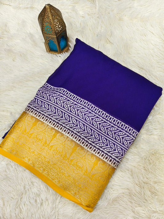 Purple with yellow Viscous Georgette saree