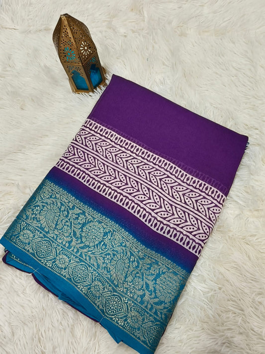 Purple with blue Viscous Georgette saree