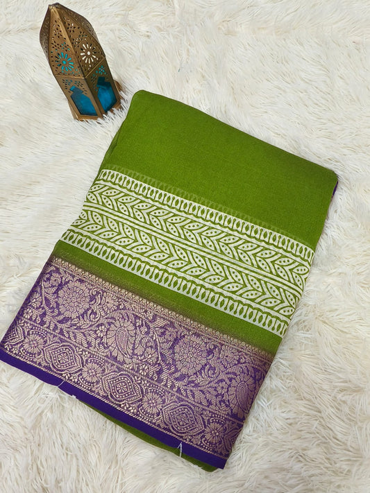 Green with purple Viscous Georgette saree
