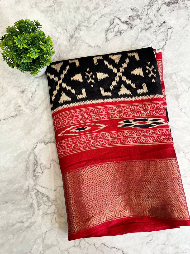 Black ikat Dola silk saree