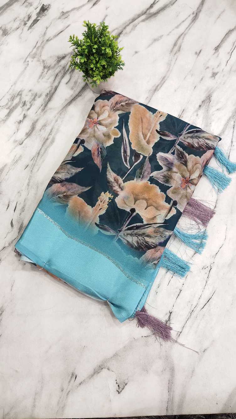 Sky Blue Floral Designer Georgette Saree