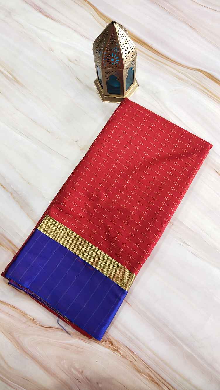 Red with Royal blue Arani Soft silk saree