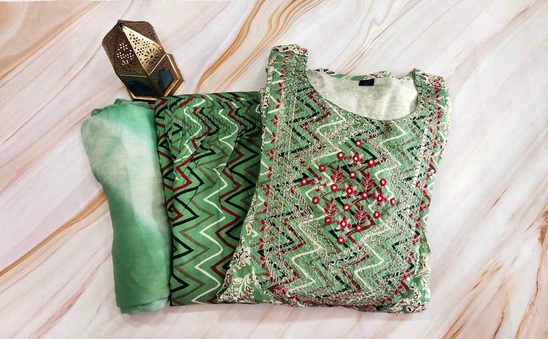 Light Green Bandini Designer Dress Set
