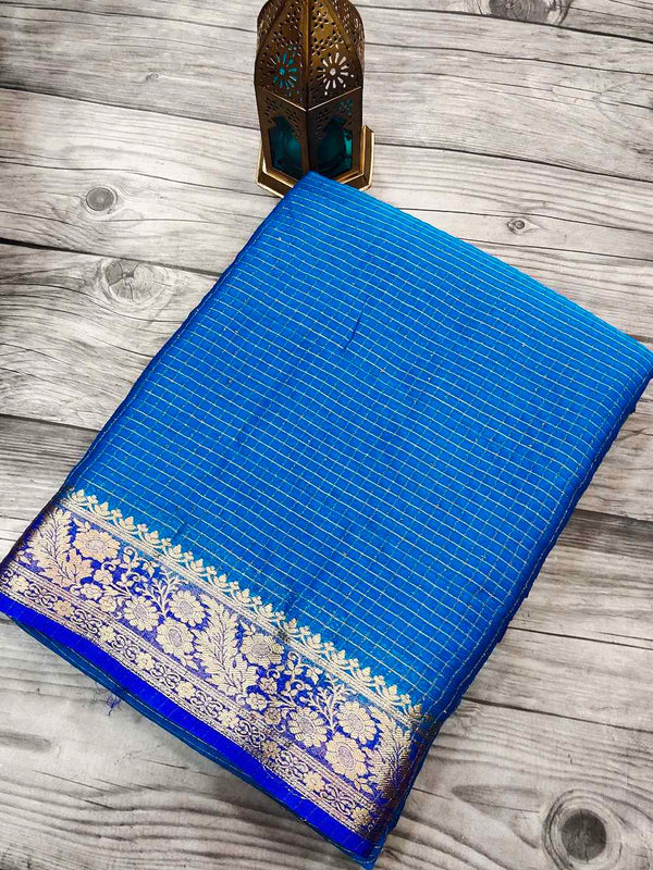 Blue crushed chiffon saree