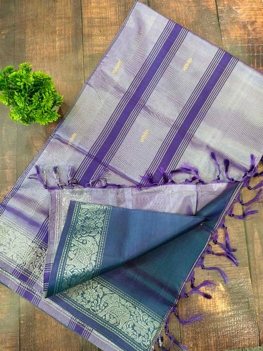 light purple with peacock blue Banana Pith Saree