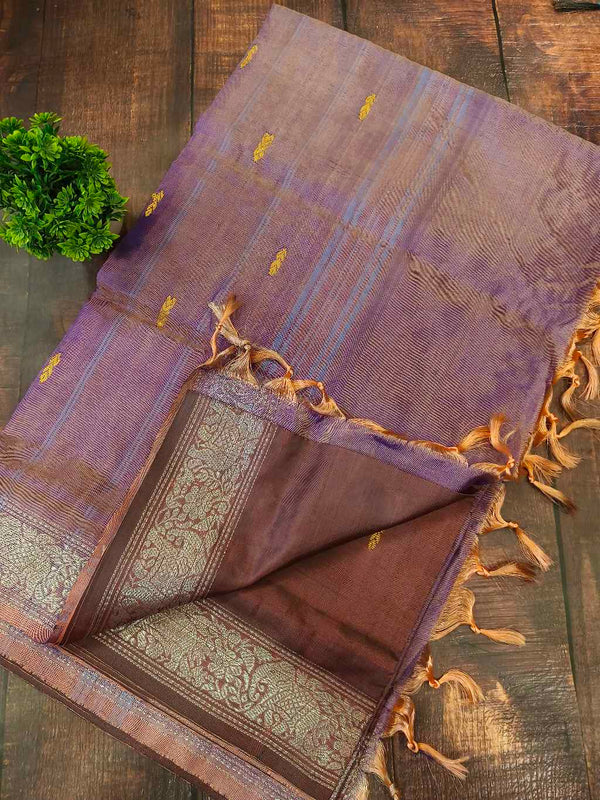 light onion pink with Brown Banana Pith Saree