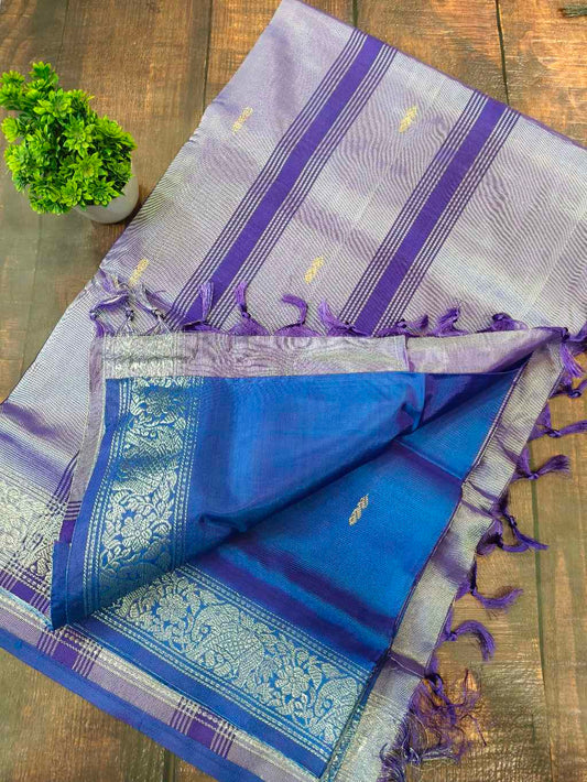 light Purple with Teal blue Banana Pith Saree