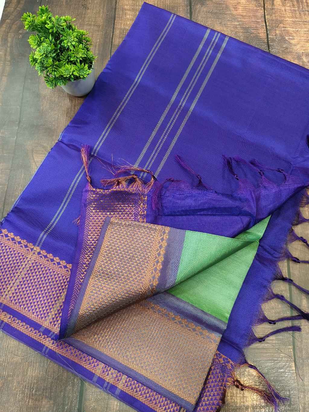 purple with Green Banana Pith Saree