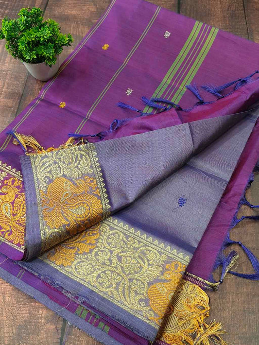 purple with grayish blue Banana Pith Saree