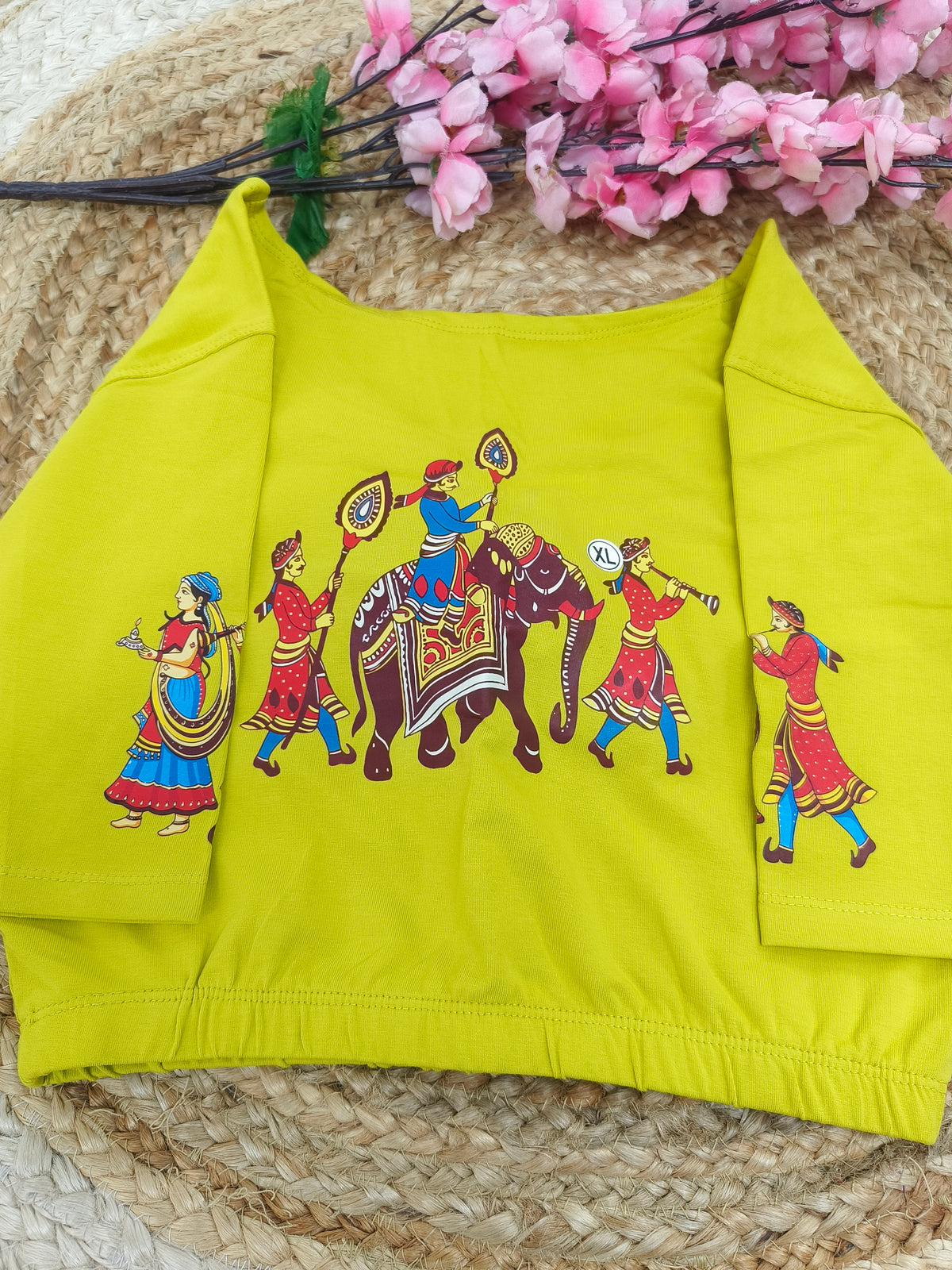 Mehandi green  Stretchable blouse with unique printed design
