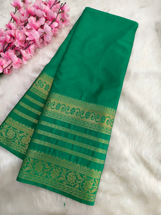 Rama Green semi Mysore crepe silk saree