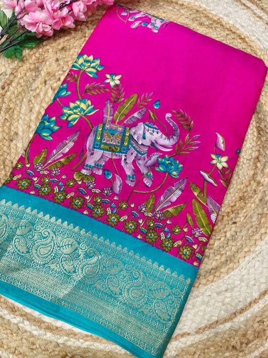 Pink with blue Binny silk saree