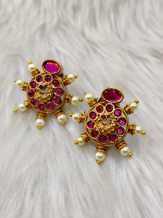 Ruby stone gold plated stud