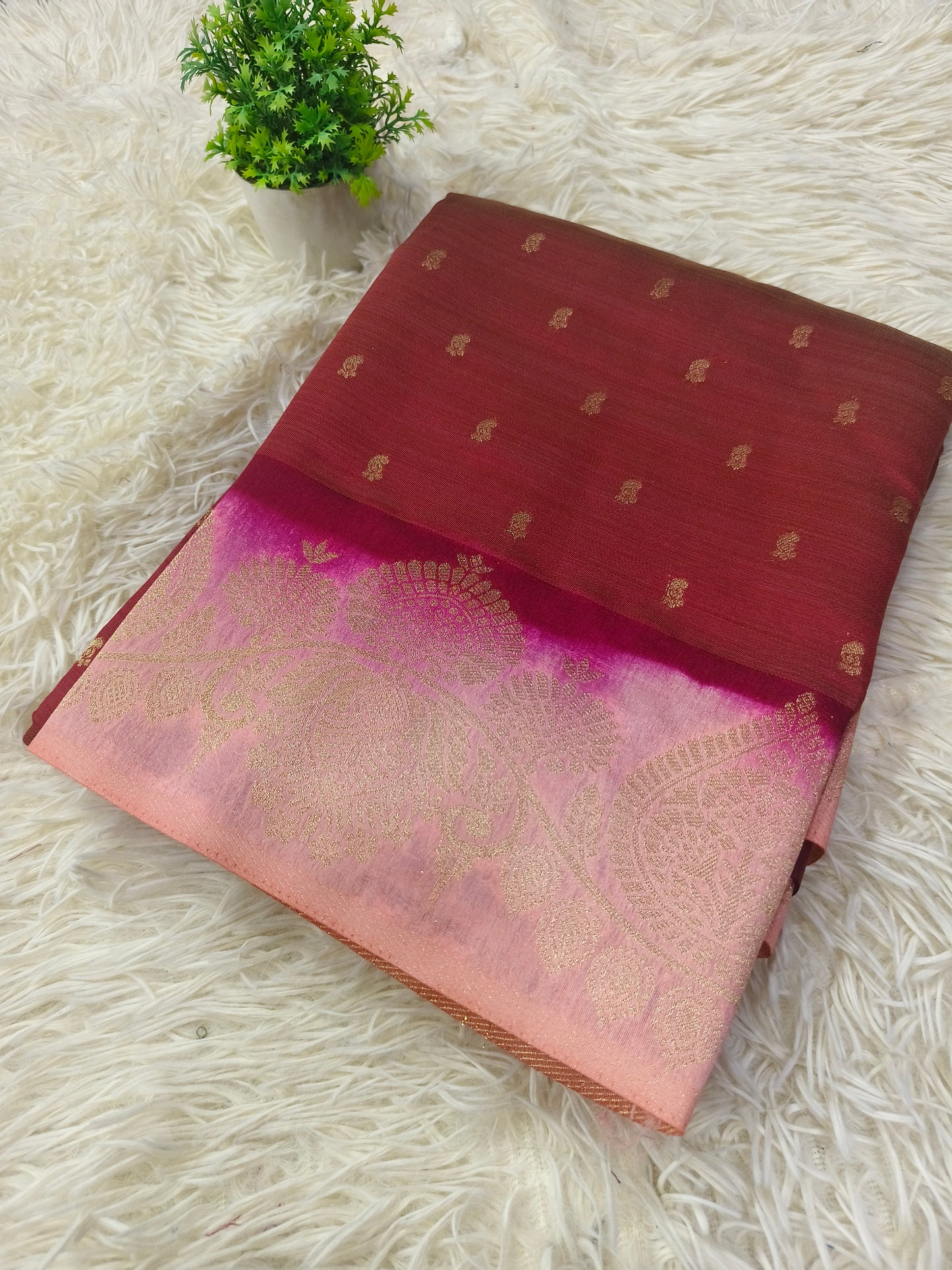 Wine with light Pink soft silk saree