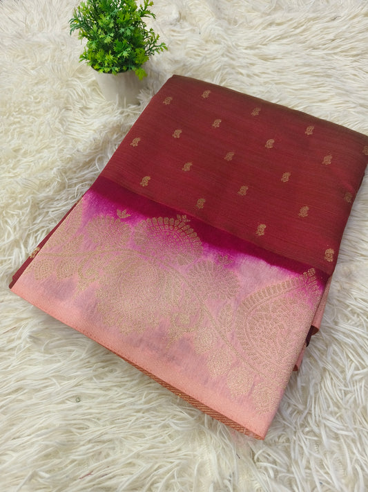 Wine with light Pink soft silk saree