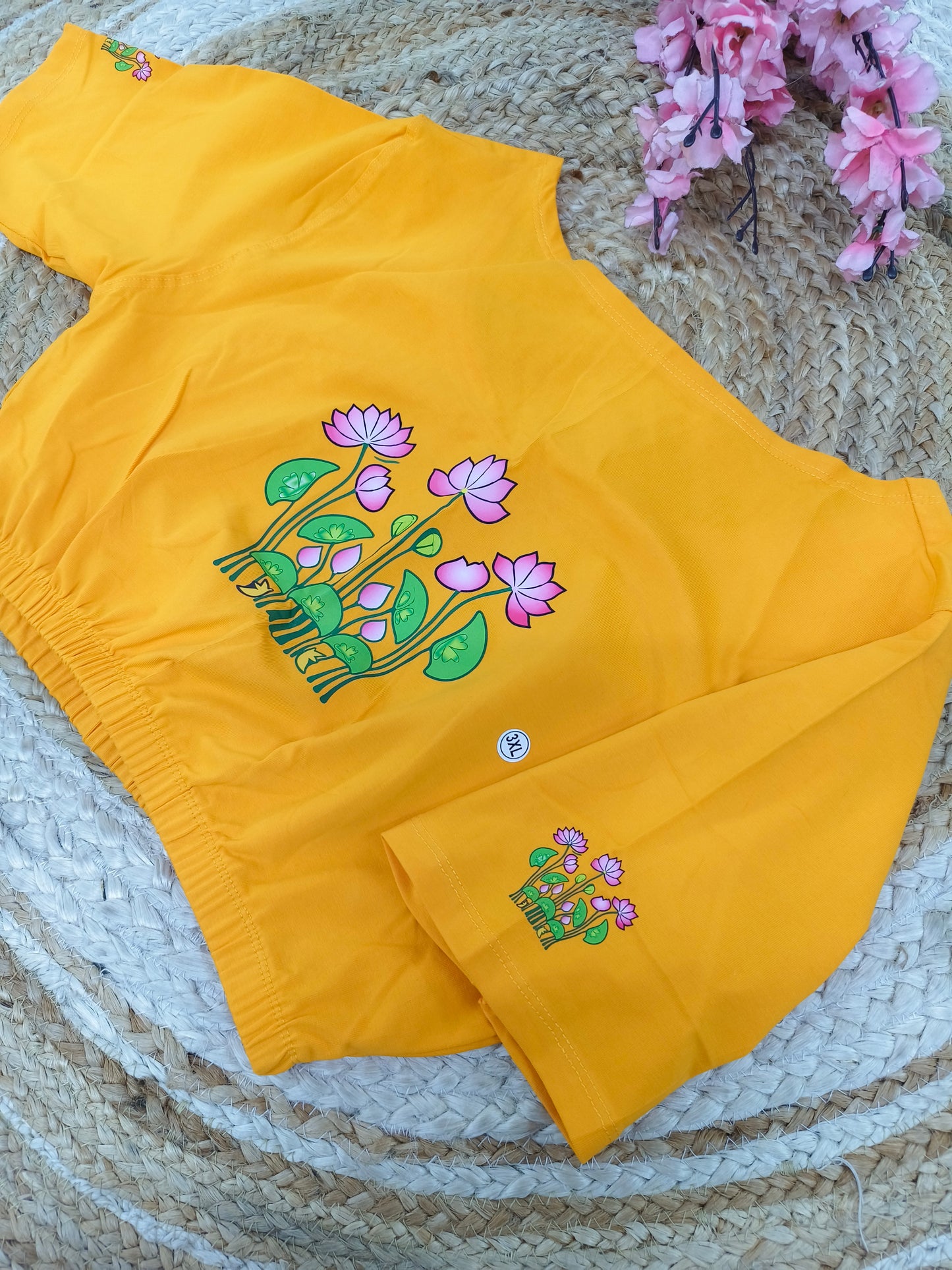 Yellow Stretchable blouse with unique printed design