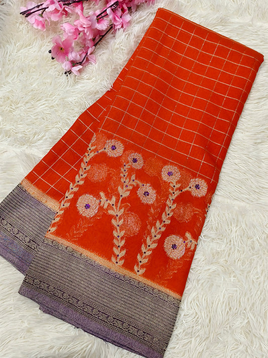 Orange semi Mysore crepe silk saree