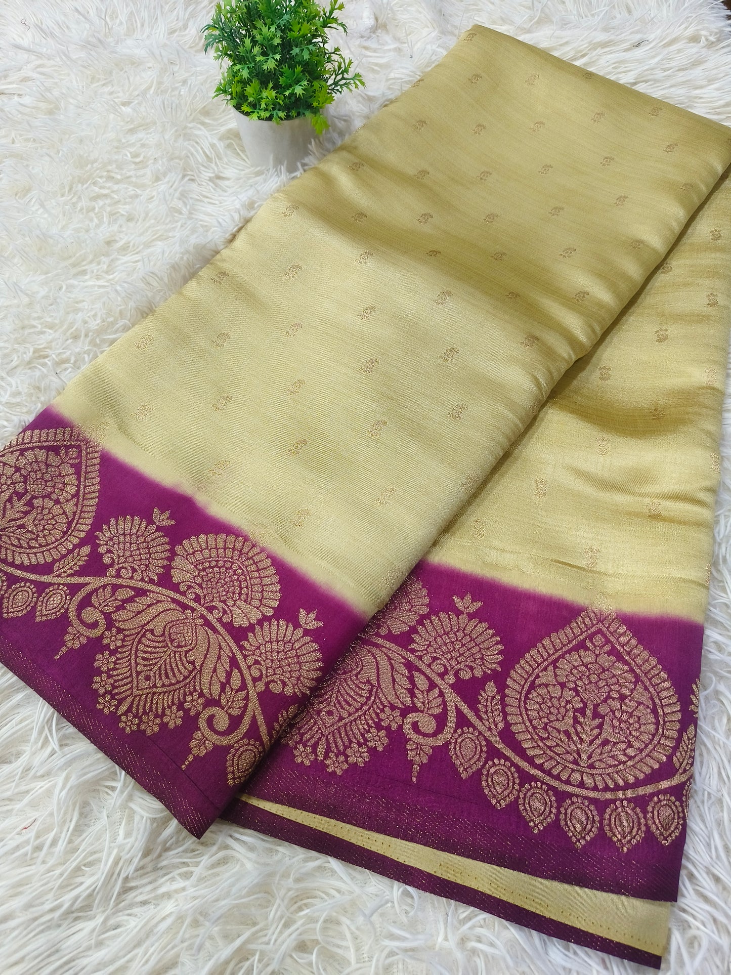 Cream with Wine soft silk saree