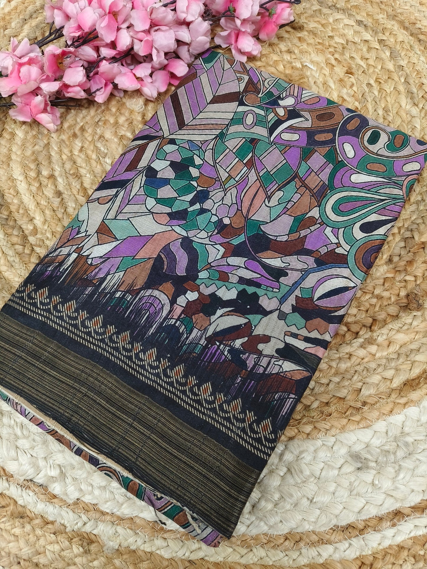 Navy blue Vintage Patchwork Royal Heritage Printed Saree
