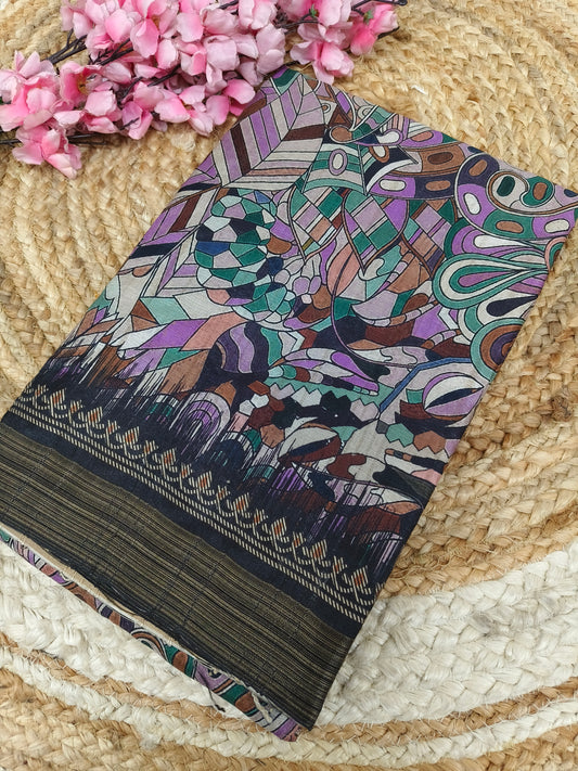 Navy blue Vintage Patchwork Royal Heritage Printed Saree