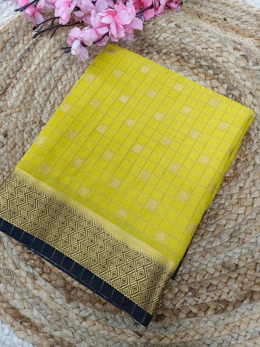 Mehandi Green with bottle green Semi Mysore silk
