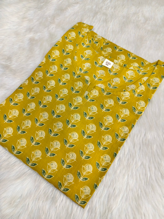 Mustard yellow Cotton short Kurtis