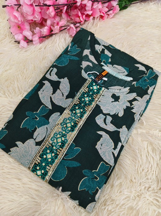 Green Designer Rayon Kurti