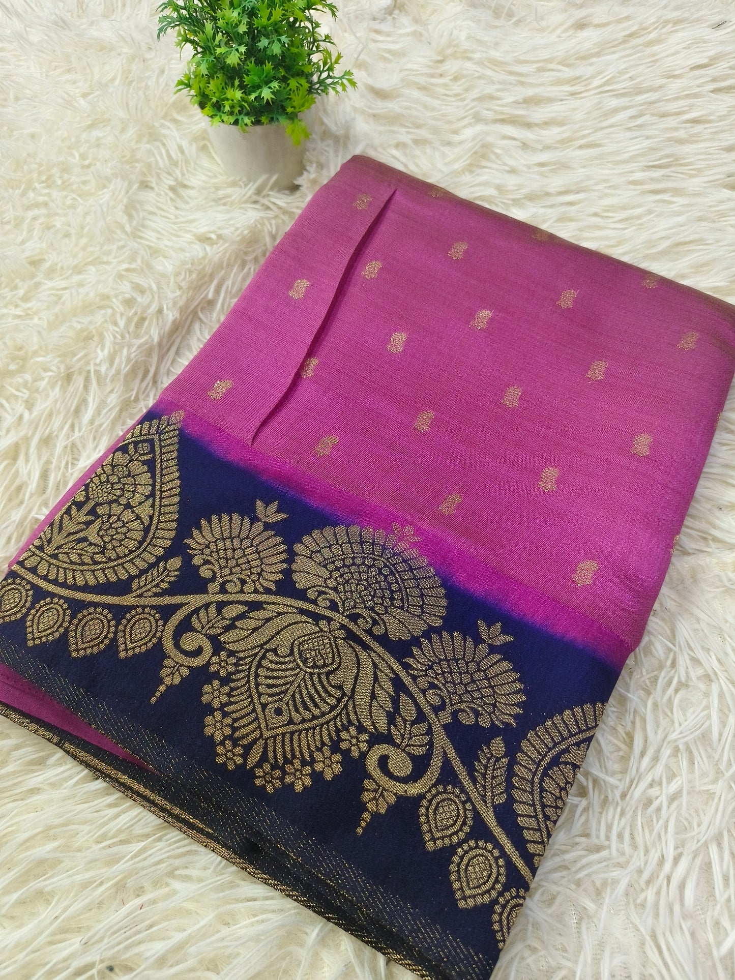 Majenta pink with blue soft silk saree