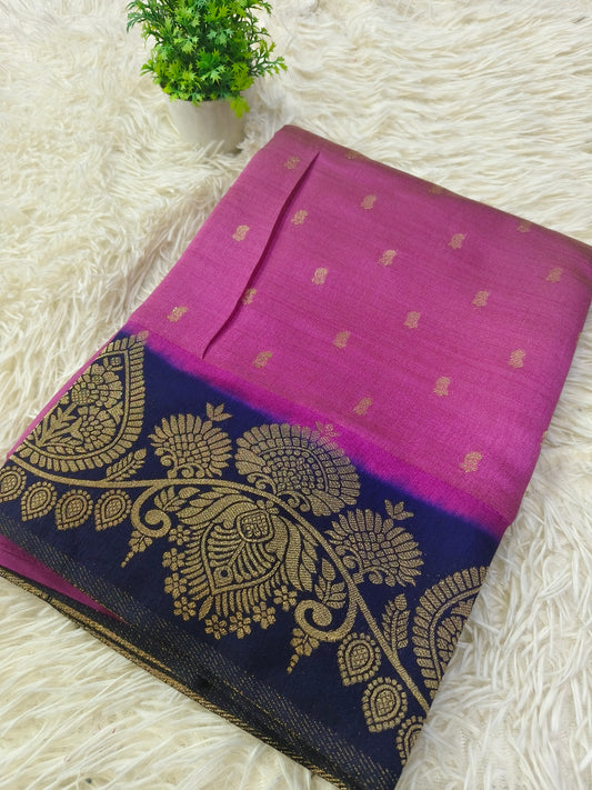 Majenta pink with blue soft silk saree