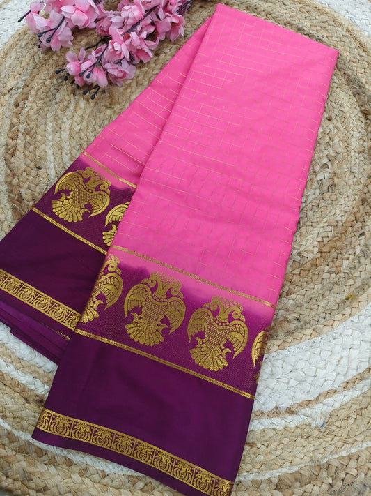 Rose Pink with wine crape silk saree
