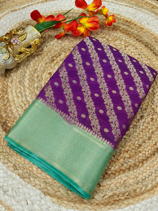 Megentha pink with mint green Banarasi Georgette silk saree