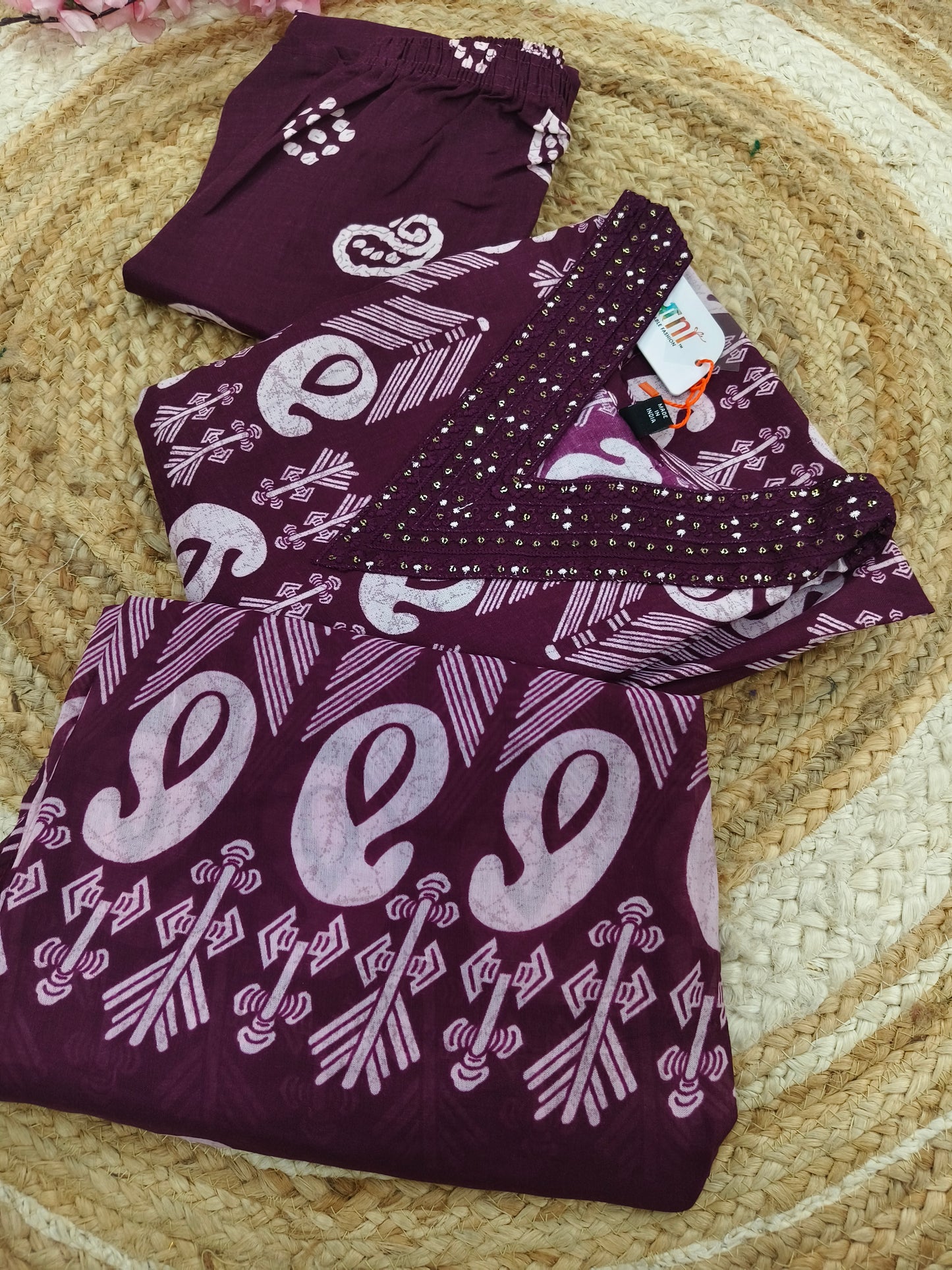 Wine Cotton sets with duppatta