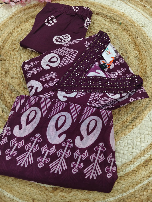 Wine Cotton sets with duppatta