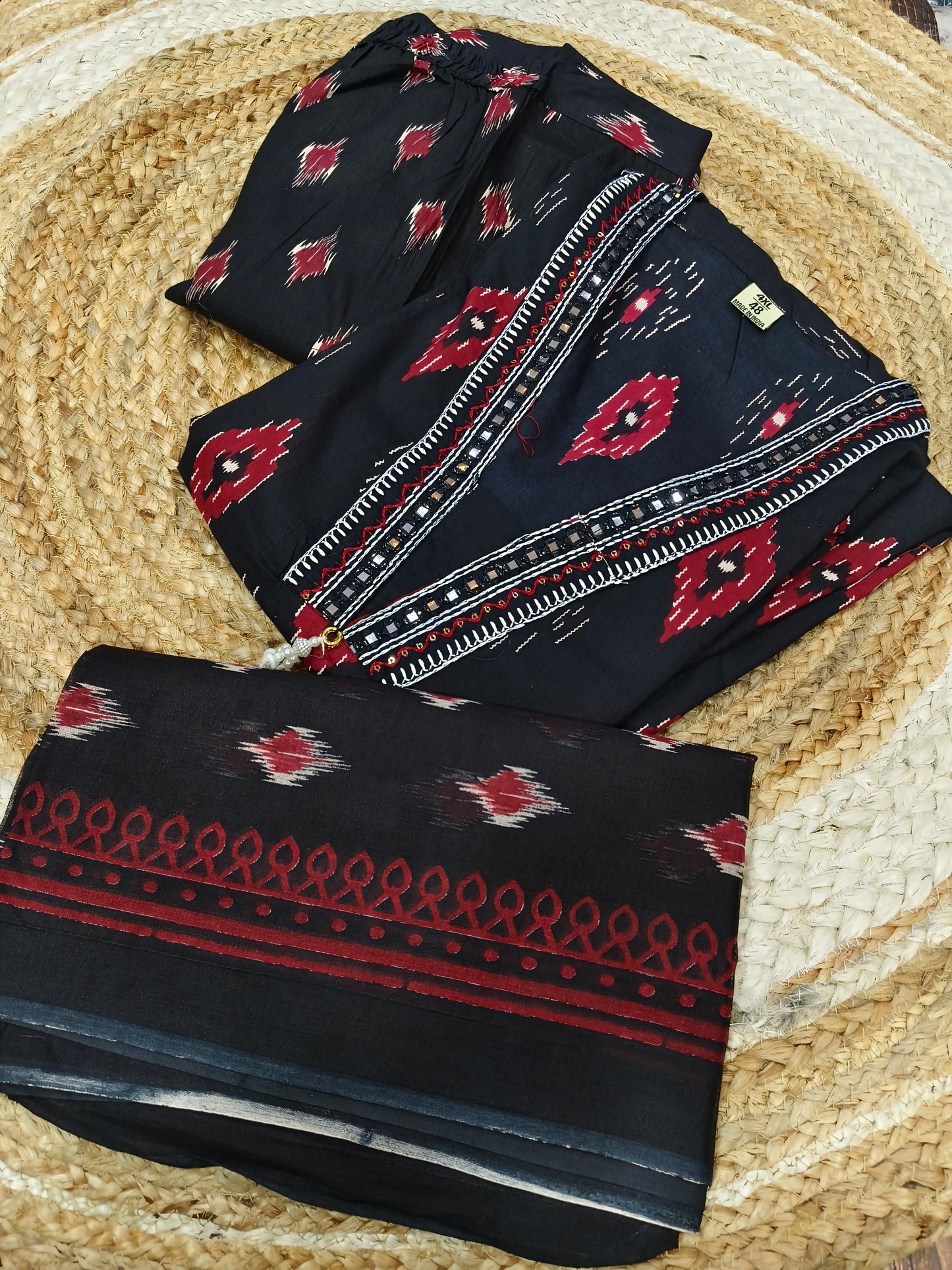 Black ikat printed cotton suit